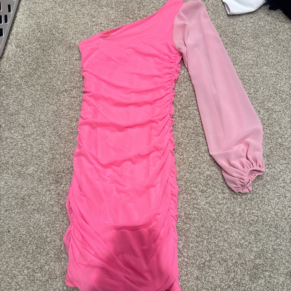 SHEIN Vibrant Pink One-Shoulder Dress
